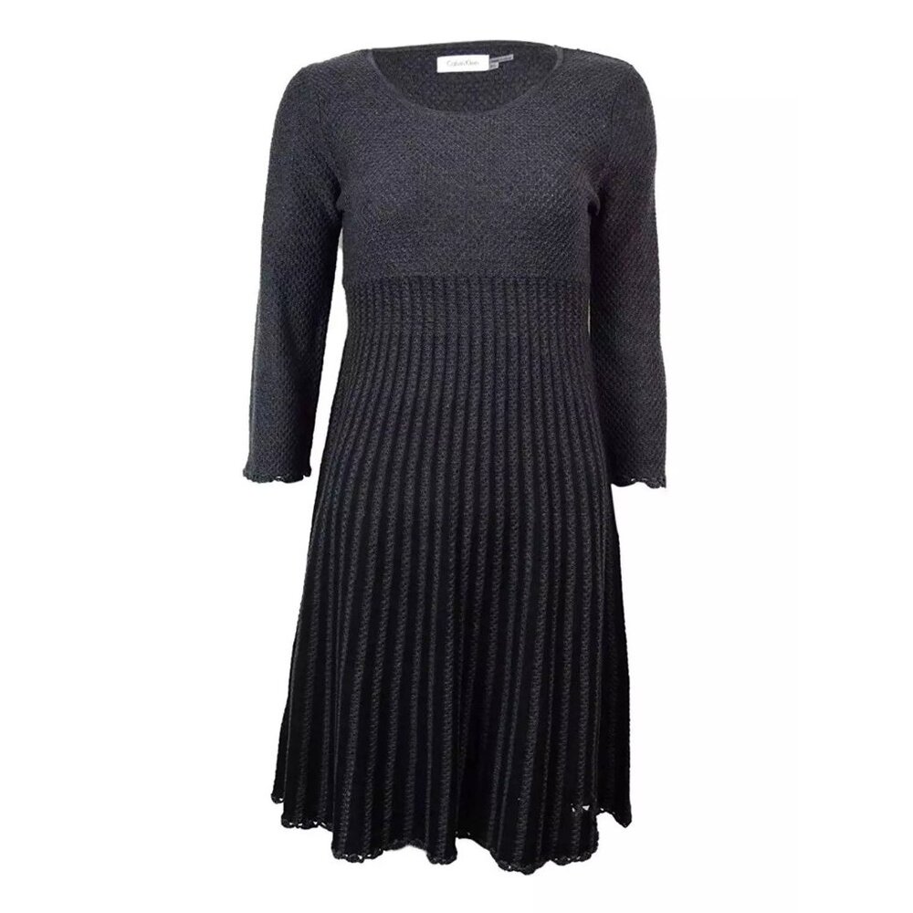 NWT Calvin Klein Womens Plus Size 3X Gray A-Line Knit Sweater Mini Dress NEW